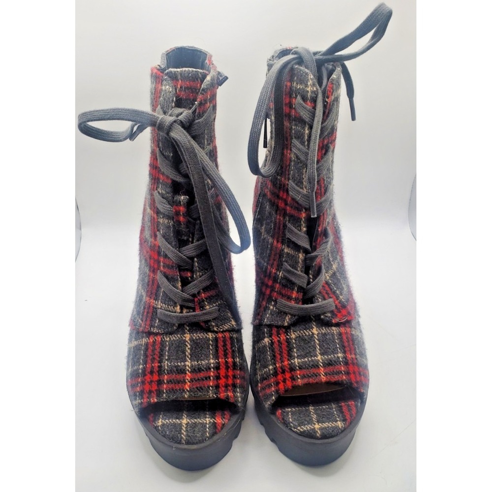 Jessica Simpson Lizzah Peep Toe Plaid Platform Chunky Heel SIZE 6.5